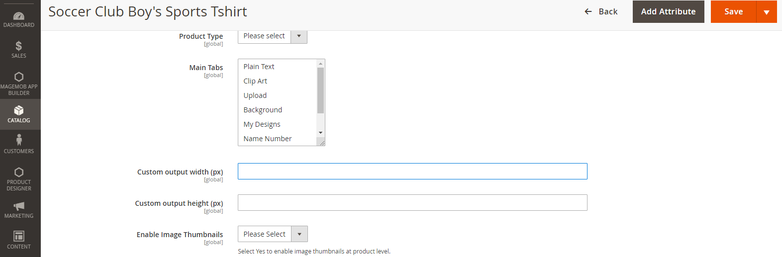 Set custom dimensions