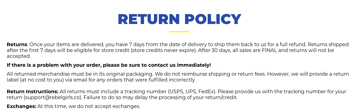 Clear Return Policy